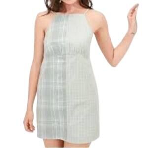 AMERICAN EAGLE Cotton Linen Plaid High Neck Mini Dress Sundress Green NWT XS